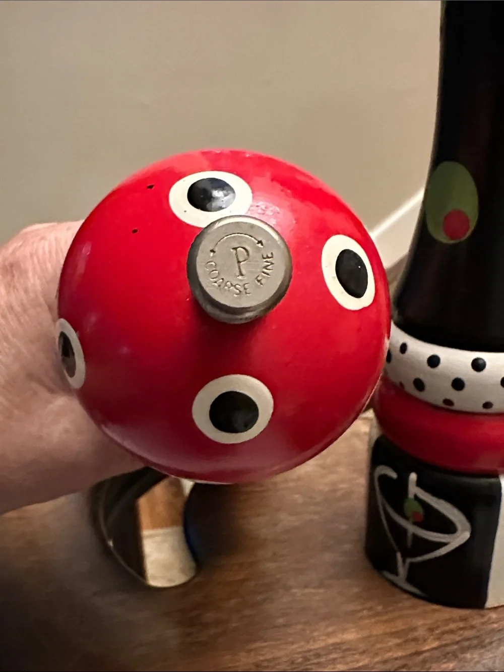 Jessie Mac Hand-Painted Black and Red Martini Salt and Pepper Mill Set